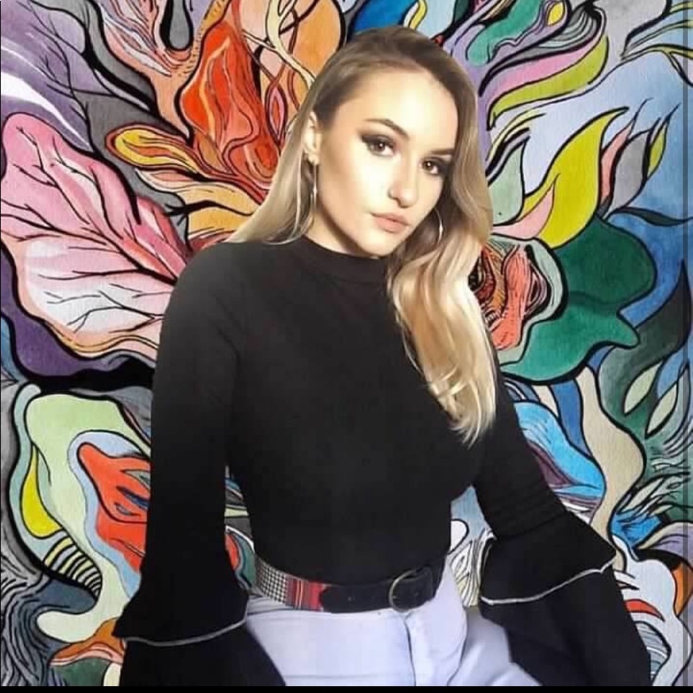 Bell Bottom Long Sleeve Black Top